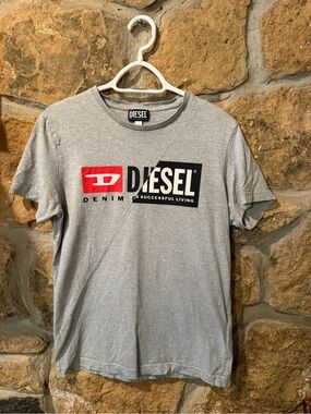 Diesel Grey Short Sleeve Logo Tee with Red and Black Accents